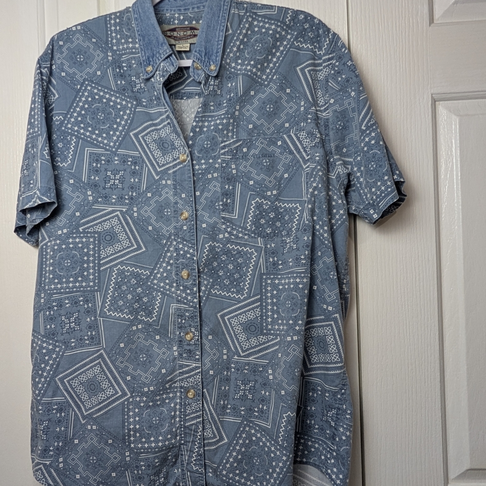 Vintage Sonoma Button Up Shirt Men’s Large Bandana Print Denim Look Western